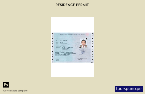 Plantilla de permiso de residencia francés (carte de séjour) lista para imprimir